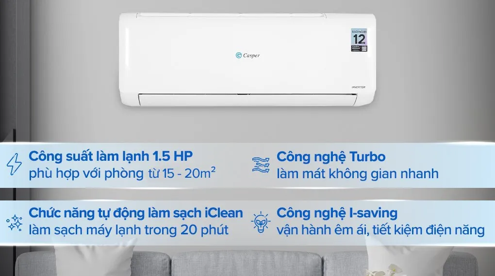 Điều hòa Casper 12000BTU 1 chiều Inverter TC-12IS36