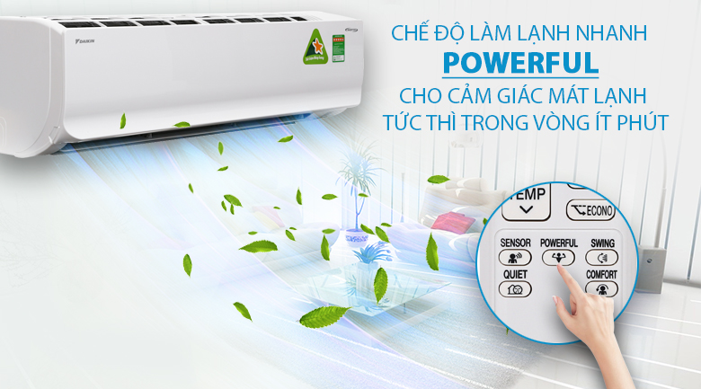 Tổng kho điều hòa, điện máy miền Bắc tại Hà Nội Công nghệ Daikin FTKZ35VVMV Powerful làm lạnh nhanh