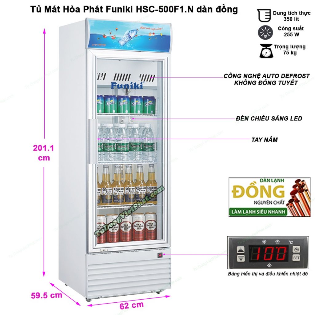 Kích thước tủ mát Hòa Phát Funiki HSC 500F1.N 350 lít