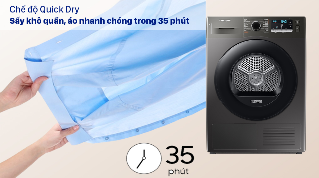 Máy sấy Heatpump Samsung 9Kg DV90TA240AX/SV, sấy nhanh 35 phút