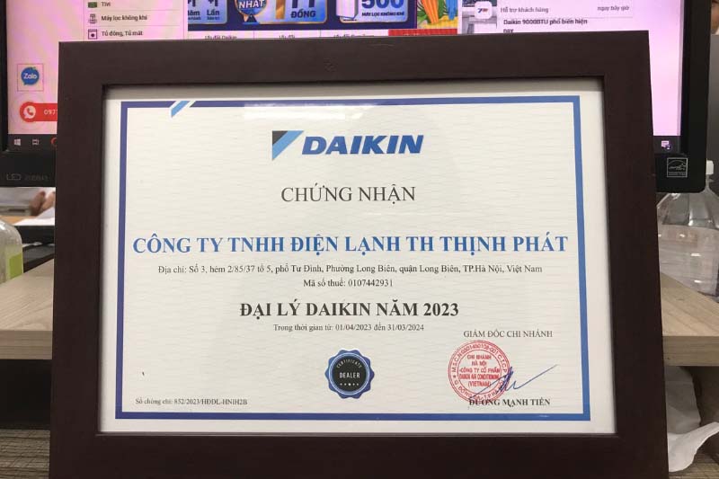 Chứng nhận đại lý Daikin