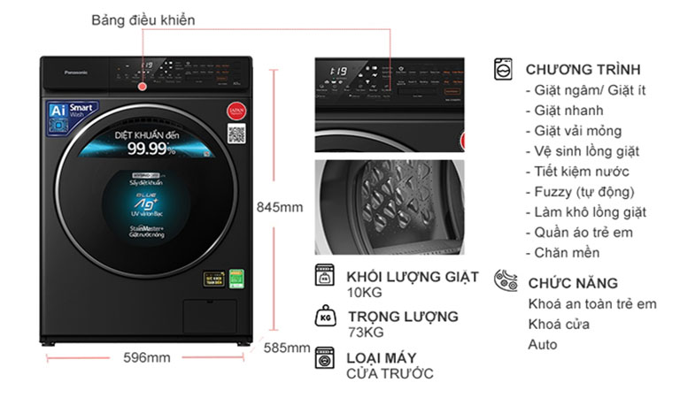 Máy Giặt Sấy Panasonic Inverter 10 kg NA-V10FR1BVT