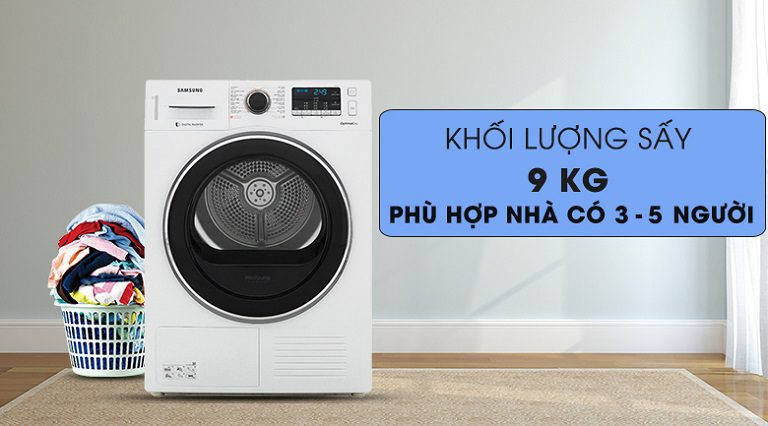 DV90M5200QW/SV khối lượng sấy 9 kg