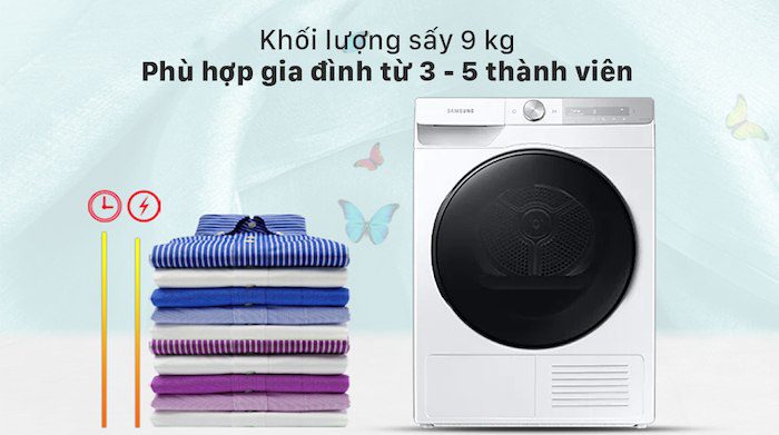 Máy Sấy Bơm Nhiệt Samsung DV90T7240BH/SV khối lượng 9Kg 