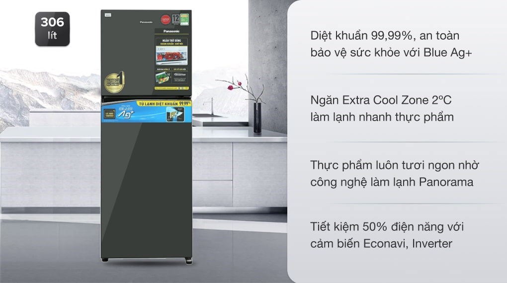 Tủ lạnh Panasonic 306 lít NR-TV341VGMV Inverter, hiện đại