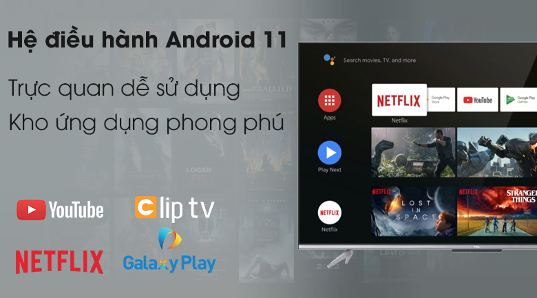 Tivi Android TCL 4K 50 inch 50P725 - hệ điều hành Android 11