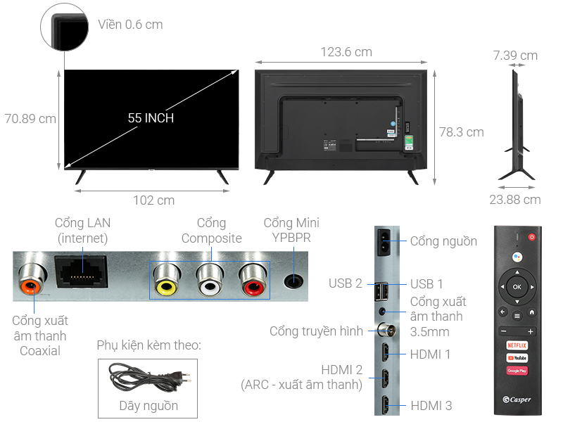 Tivi Casper 4K 55 inch 55UGA610