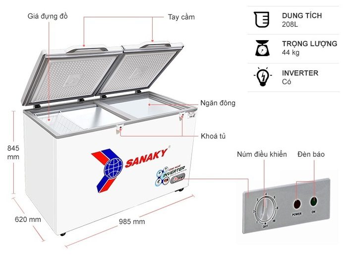 thinh-phat-Tủ đông Sanaky VH5699HY bảng điều khiển