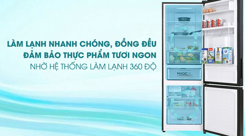 Tủ lạnh Aqua ngăn đông dưới 324 lít AQR-B388MA FB, làm lạnh nhanh 360 độ