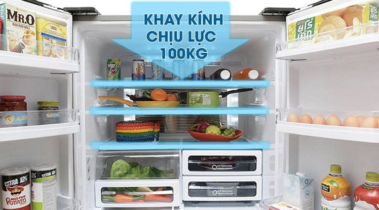 thinh-phat-Tủ lạnh Sharp hệ thống khay kệ làm bằng kính chịu lực