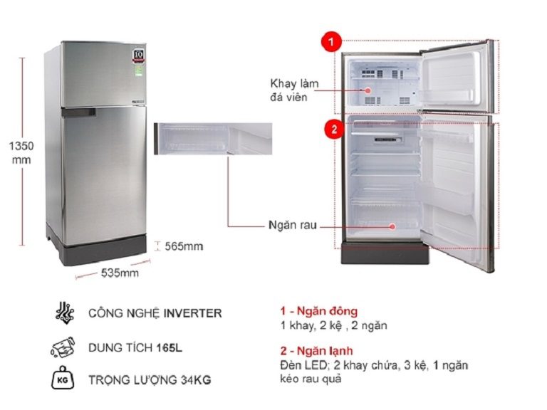 Tủ lạnh Sharp SJ-X196E-SL 180 lít inverter