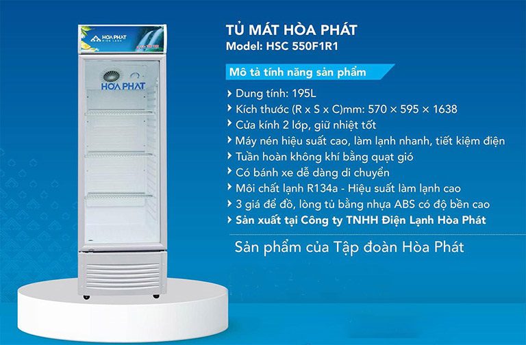 thinh-phat-Tủ mát Hòa Phát HSC 550F1R1 máy nén hiệu suất cao