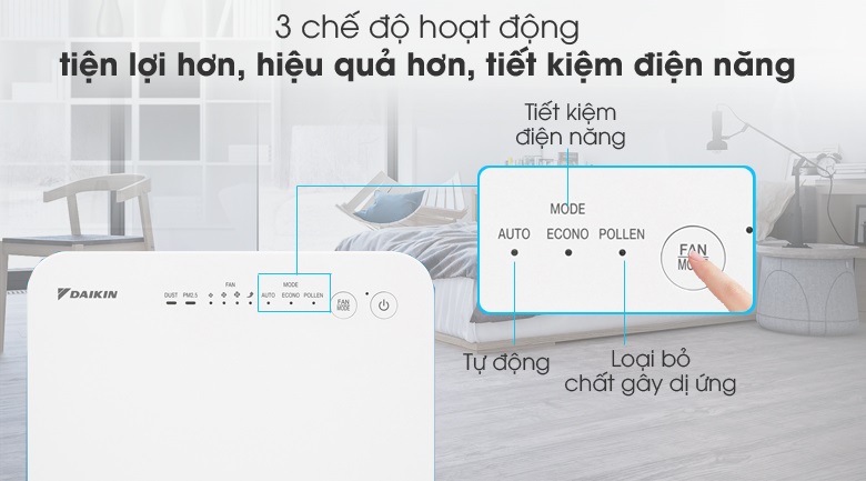 Tích hợp 3 chế độ hoạt động giúp máy hoạt động hiệu quả, tiết kiệm điện năng