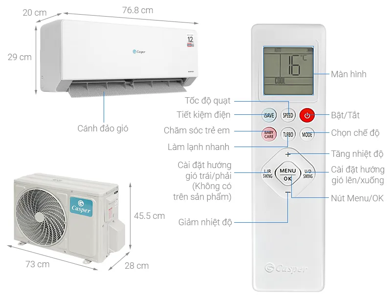Máy lạnh Casper Inverter 1.5 HP QC-12IU36A